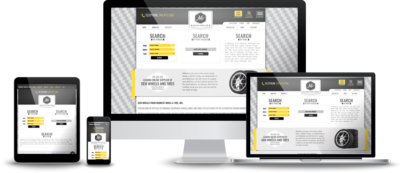 Midwest Wheel and Tire website mockups by IGNITE Media