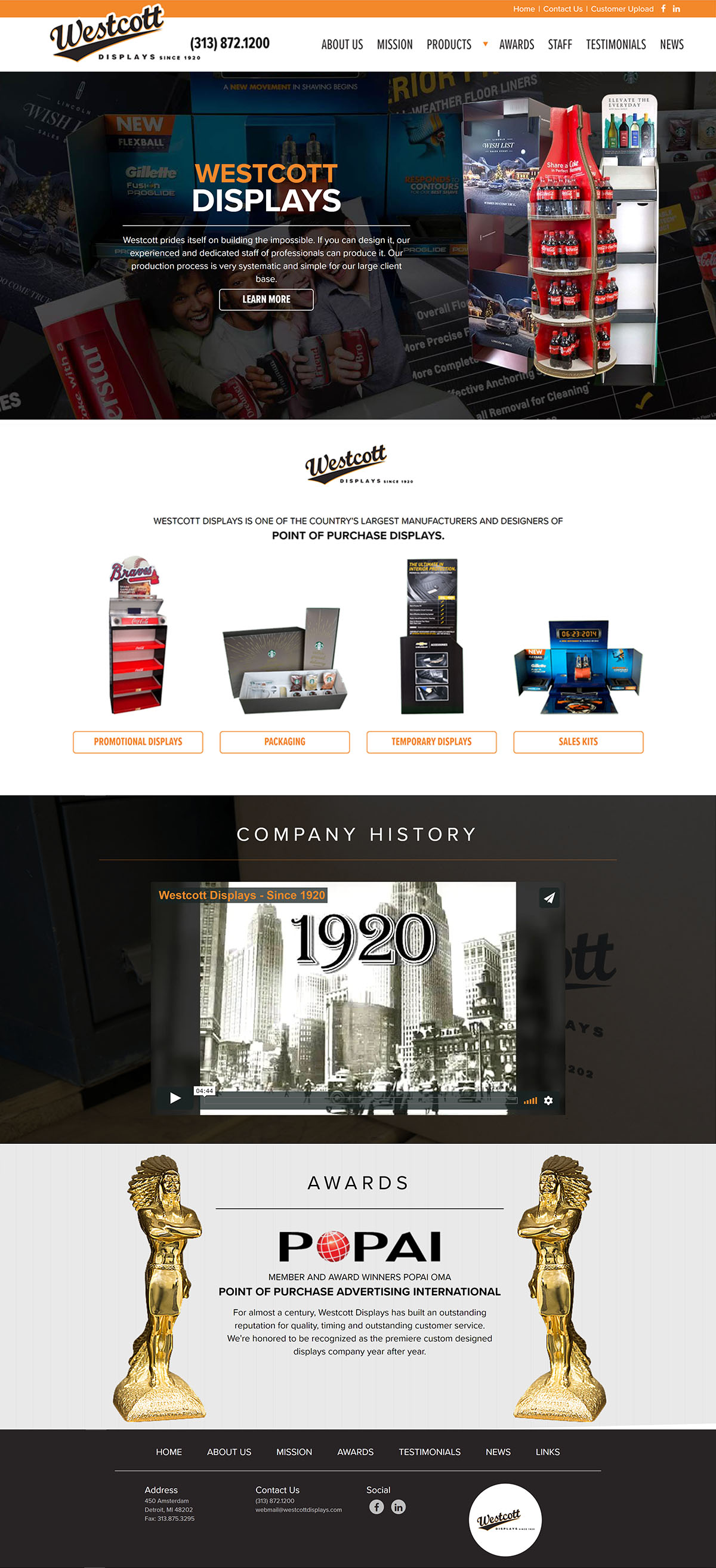 Westcott Displays homepage mockup