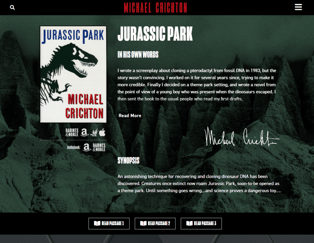 website for authors like michael crichton